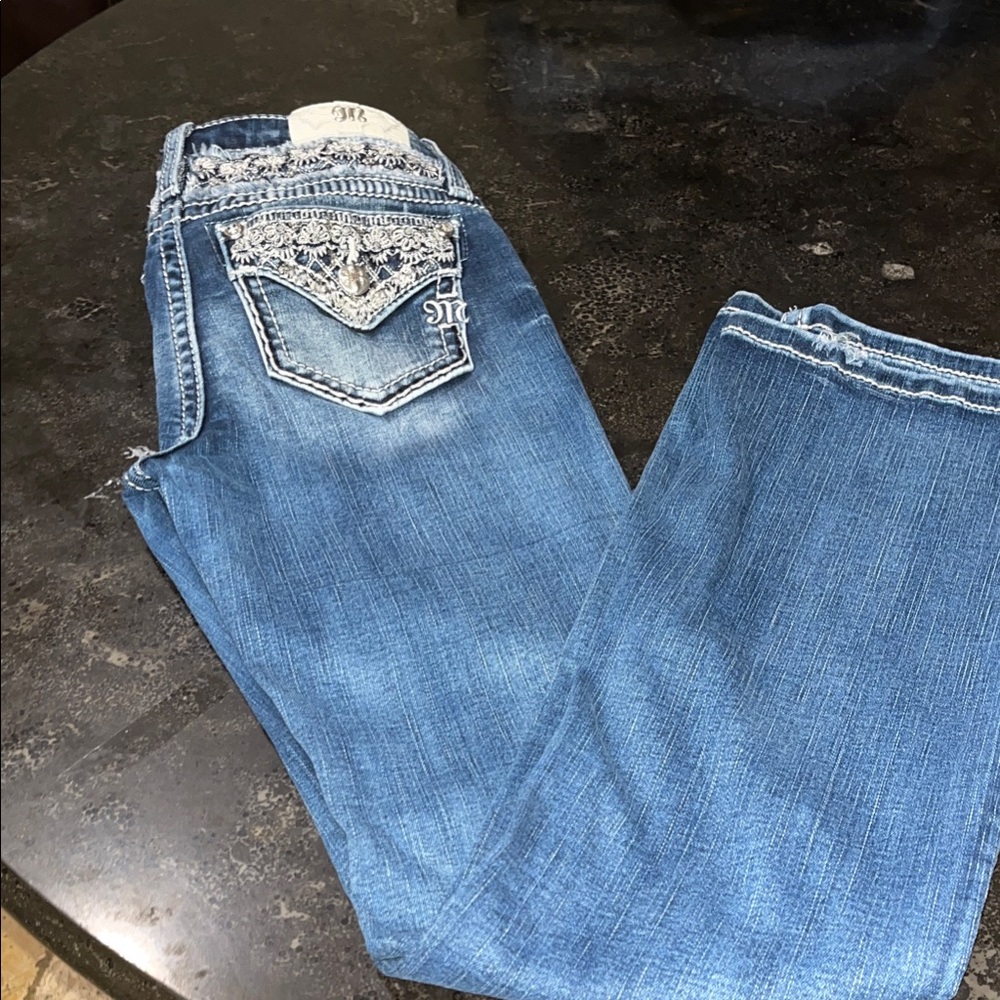 Miss Me Blue Boot Cut Jeans with Silver Embellishments